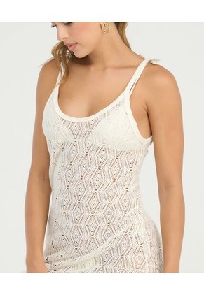 Vestido Largo En Malla Aperturas Laterales Marfil St Even 99897