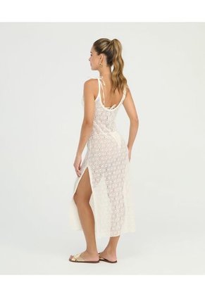 Vestido Largo En Malla Aperturas Laterales Marfil St Even 99897