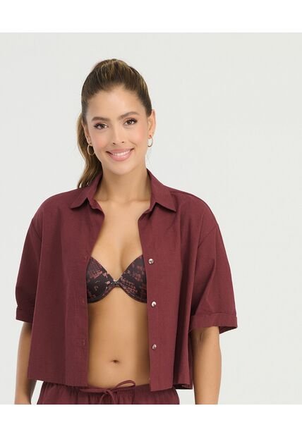 Camisa De Botones Manga Corta Botones Frontales Granate St Even 99957