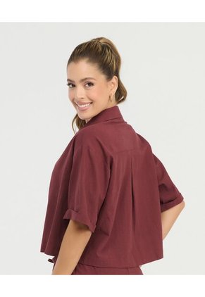Camisa De Botones Manga Corta Botones Frontales Granate St Even 99957