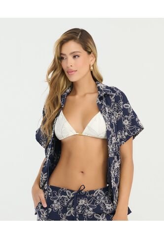 Camisa Manga Rodada Detalles Bordados Azul St Even 900057 St Even
