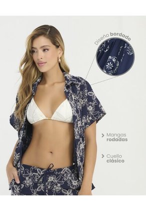 Camisa Manga Rodada Detalles Bordados Azul St Even 900057