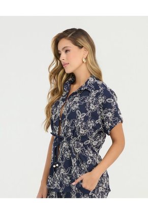 Camisa Manga Rodada Detalles Bordados Azul St Even 900057