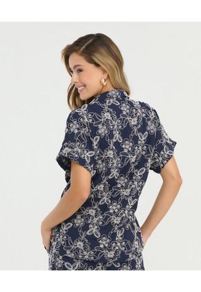 Camisa Manga Rodada Detalles Bordados Azul St Even 900057