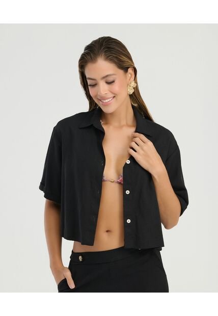 Camisa De Botones Manga Corta Botones Frontales Negro St Even 99957