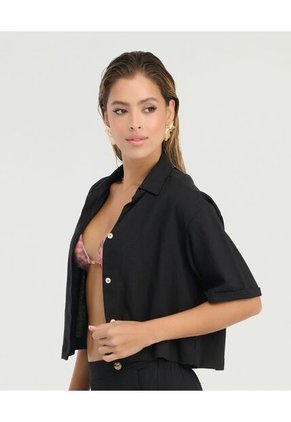 Camisa De Botones Manga Corta Botones Frontales Negro St Even 99957
