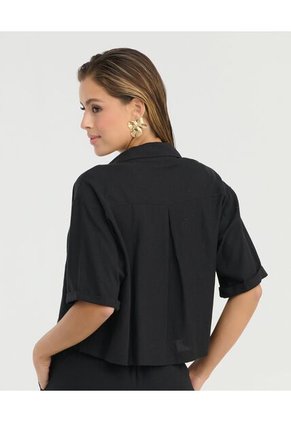 Camisa De Botones Manga Corta Botones Frontales Negro St Even 99957