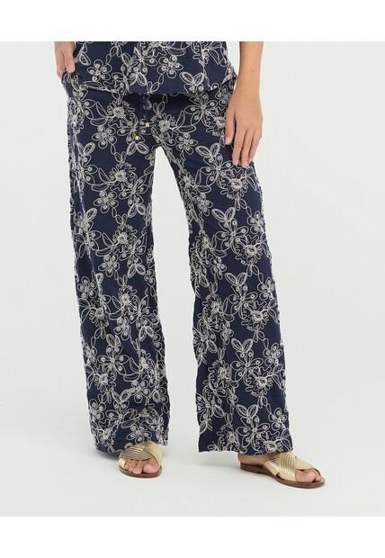 Pantalón Detalles Bordados Pretina Elástica Azul St Even 900067