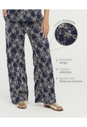 Pantalón Detalles Bordados Pretina Elástica Azul St Even 900067