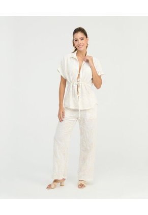 Camisa Manga Rodada Detalles Bordados Ivory St Even 900057