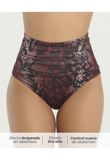 Panty De Baño Tiro Alto Control De Abdomen Estampado Vinotinto St Even 900084