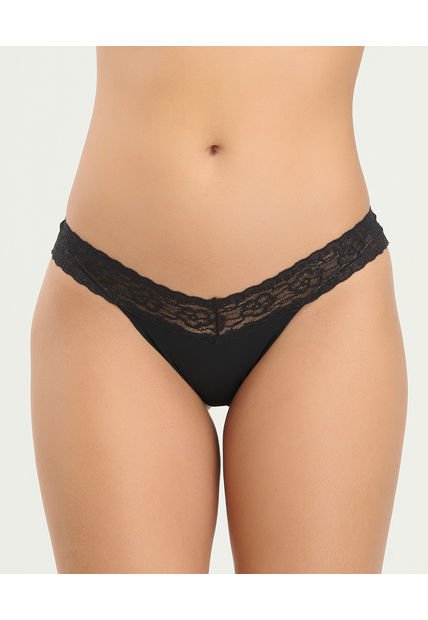 Brasilera Semidescaderada Con Encaje En La Cintura Negro ST Even 49541