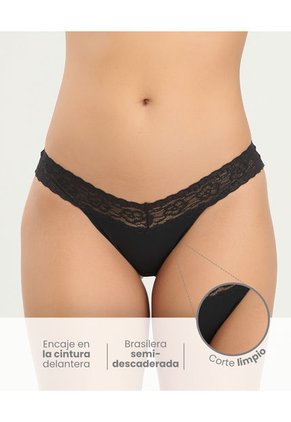 Brasilera Semidescaderada Con Encaje En La Cintura Negro ST Even 49541