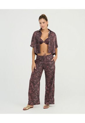 Pantalón Corte Recto Tiras Ajustables Estampado Vinotinto St Even 900137