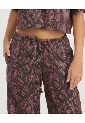 Pantalón Corte Recto Tiras Ajustables Estampado Vinotinto St Even 900137