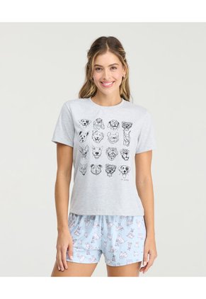 Pijama De Short Camisa Manga Corta Estampado Azul St Even 18824