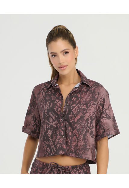 Camisa De Botones Silueta Amplia Manga Corta Estampado Vinotinto St Even 900127