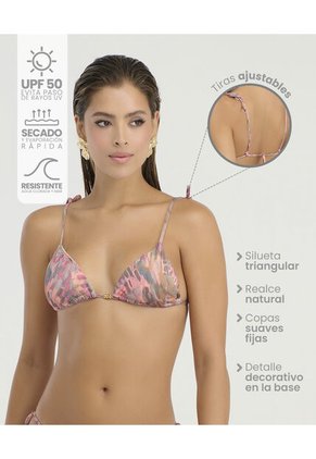 Top De Baño Triangular Tiras Ajustables Realce Natural Estampado Salmon St Even 900039