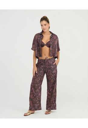 Camisa De Botones Silueta Amplia Manga Corta Estampado Vinotinto St Even 900127