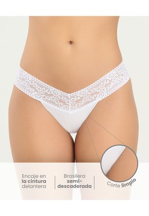 Brasilera Semidescaderada Con Encaje En La Cintura Blanco ST Even 49541