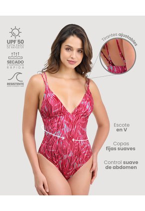 Vestido De Baño Entero | Escote En V | Control Suave De Abdomen