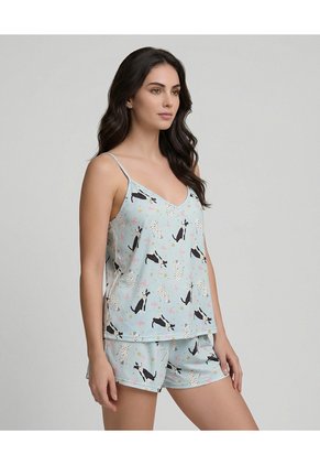 Pijama De Short | Blusa Escote En V | Tiras Ajustables