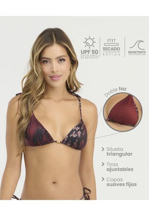Top De Baño Triangular  Tiras Ajustables Doble Faz Estampado Vinotinto St Even 900099