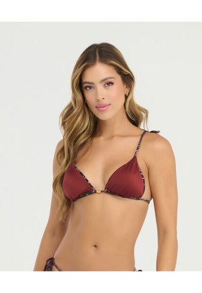 Top De Baño Triangular  Tiras Ajustables Doble Faz Estampado Vinotinto St Even 900099