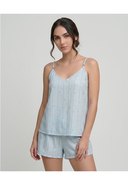 Pijama De Short | Blusa Escote En V | Tiras Ajustables