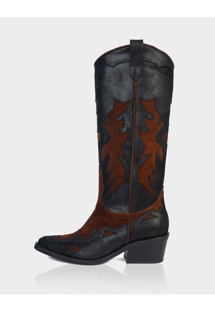 Bota Texana Dakota Cuero Negro * Canela