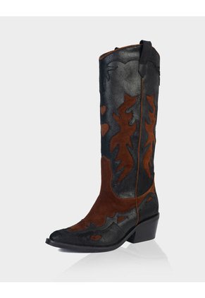 Bota Texana Dakota Cuero Negro * Canela