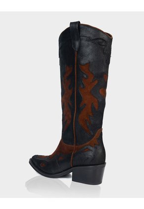 Bota Texana Dakota Cuero Negro * Canela