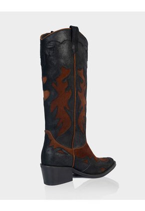 Bota Texana Dakota Cuero Negro * Canela