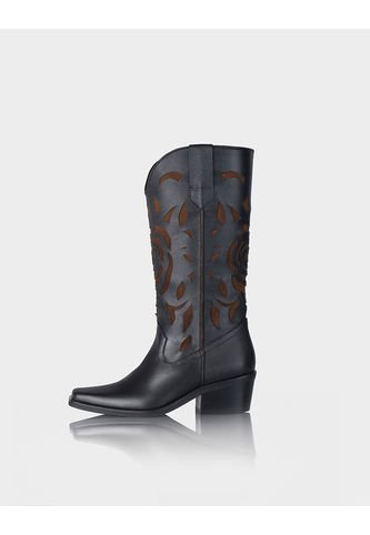 Bota Texana Queenrose Negro * Canela Stivali