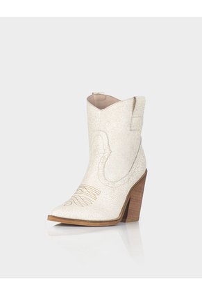 Botin Texano Trixie Cuero Craquelado Beige