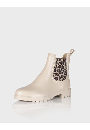 Botin De Lluvia Drizzle Beige X Animal Print