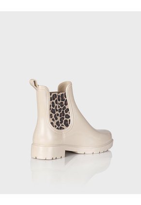 Botin De Lluvia Drizzle Beige X Animal Print