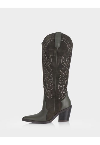 Texana Nebraska Cuero Napa * Ante Verde Oliva Stivali