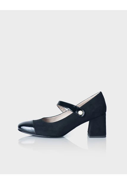 Zapato Tipo Mary Jane Elexia En Cuero Ante * Charol Negro
