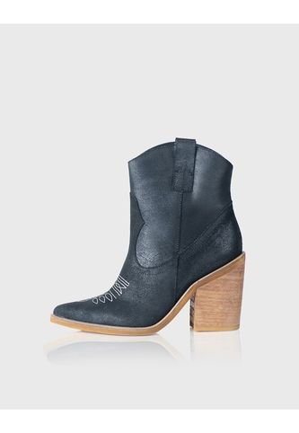 Botin Texano Trixie Cuero Craquelado Negro Stivali