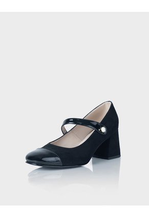 Zapato Tipo Mary Jane Elexia En Cuero Ante * Charol Negro