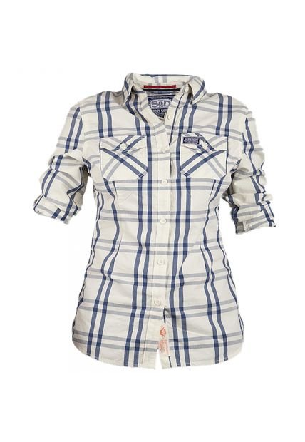 Camisa Super Dry Beige-Azul