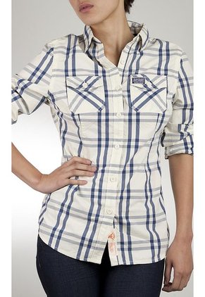 Camisa Super Dry Beige-Azul