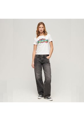 Superdry Camiseta Manga Corta Para Mujer Cali Sticker Fitted Tee Superdry