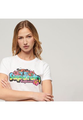 Superdry Camiseta Manga Corta Para Mujer Cali Sticker Fitted Tee Superdry