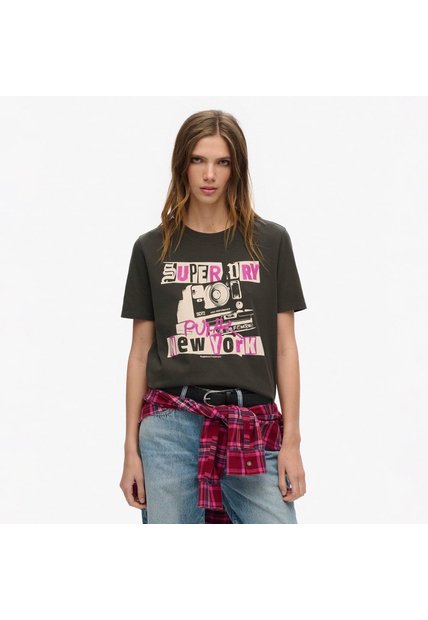 Superdry Camiseta Manga Corta Para Mujer Lo-Fi Punk Poster Relaxed Tee Superdry