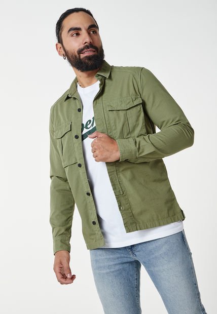 Camisa Verde Oliva-Blanco Superdry Vintage