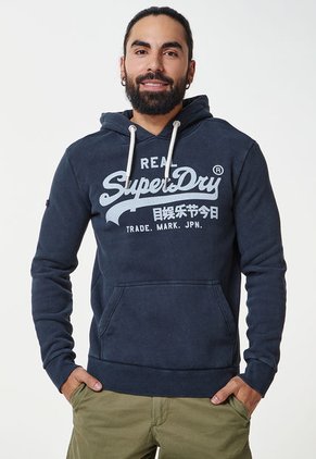 Hoodie Azul Navy-Blanco Superdry Vintage Logo