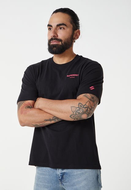Camiseta Negro-Rosa Superdry Code Core Sport