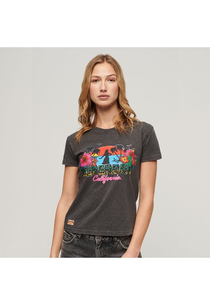 Superdry Camiseta Manga Corta Para Mujer Cali Sticker Fitted Tee Superdry